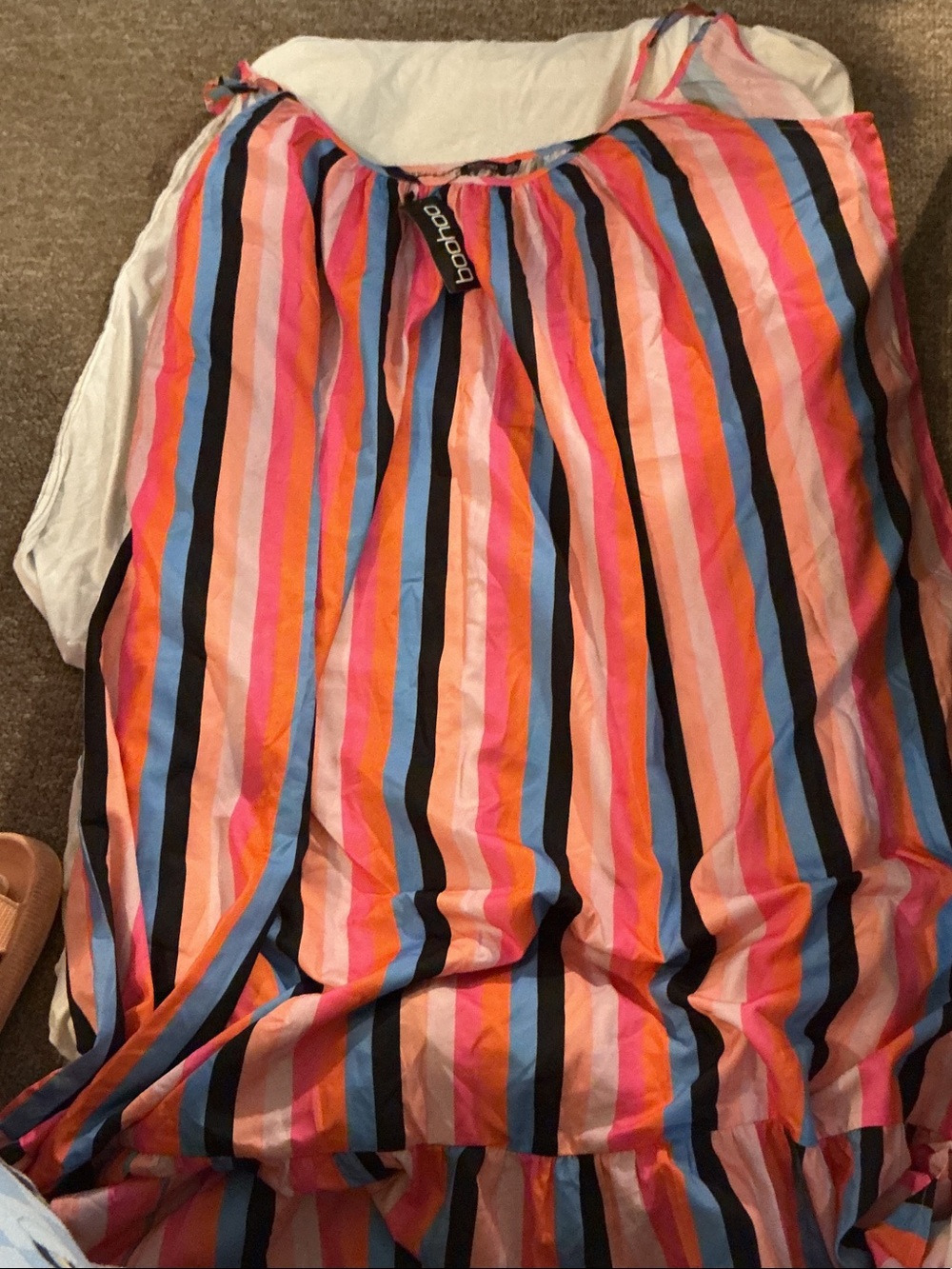 Boohoo Multicolor Vertical Stripe Maxi Dress - Pink, Blue, Black, Orange